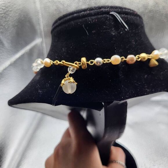 Liz Claiborne Funky Gold, Pearl and Crystal Beaded Necklace - Picture 4 of 6